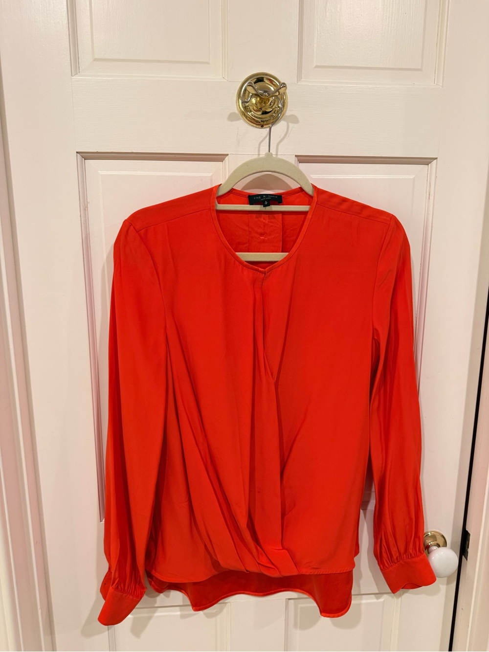 rag & bone Red Long-Sleeve Draped Front Blouse